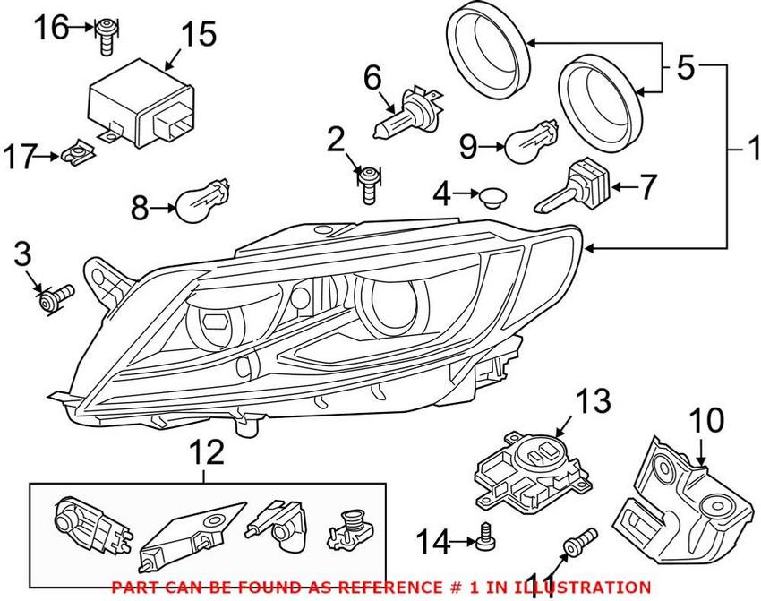 VW Headlight Assembly - Passenger Side (Xenon) 3C8941040F